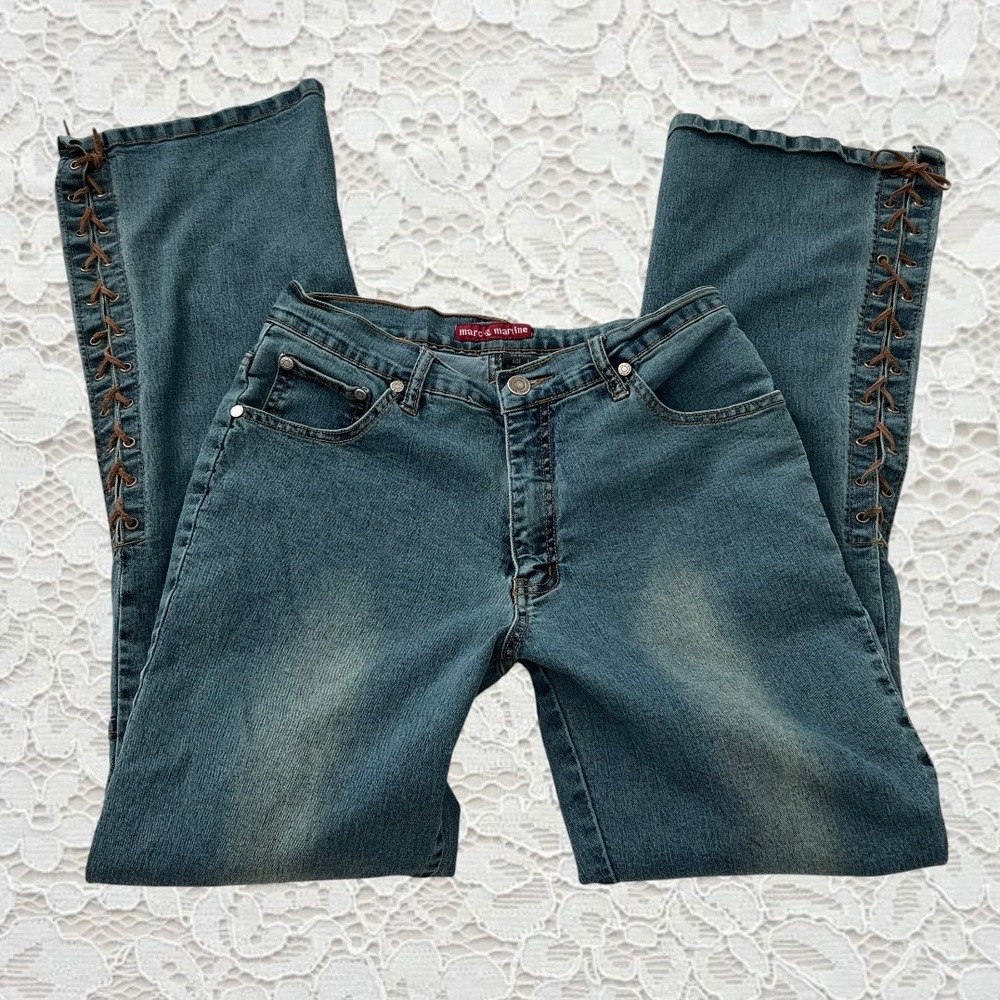 vintage y2k leather lace up‎ flare jeans